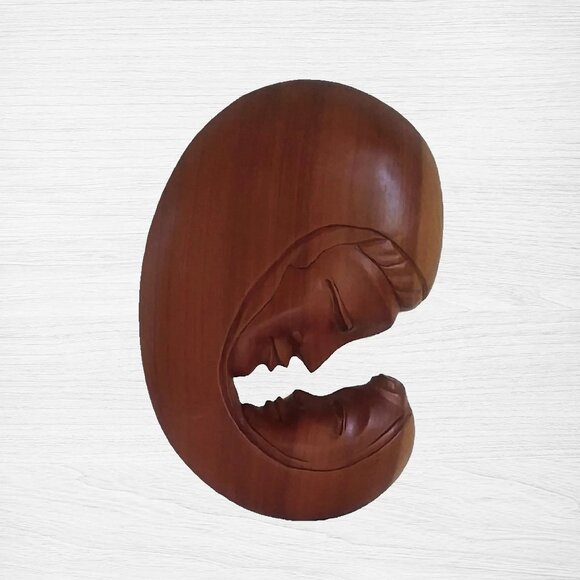 Mother and Child Wooden Plaque Wall Decor Carved Wood Madonna & Child - Picture 2 of 9